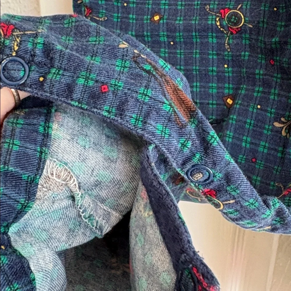 VINTAGE Gymboree Navy Plaid Gold Print Overalls